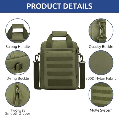 Tactical Messenger Bag, Laptop Briefcase MOLLE Shoulder Pack Handbag | Heavy Duty, Adjustable Strap, Water-resistan, Fit 14inch Tablet, Satchel Work Bag, for Outdoor, Hiking, Travel - color: Army Green