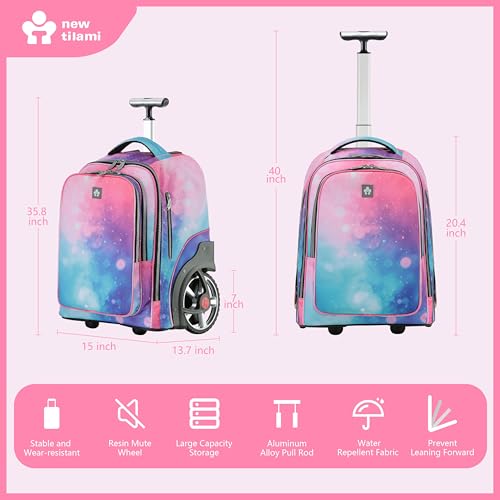 NEW TILAMI 20 Inch Rolling Backpack for School Stair-Climbing Big Wheel | Teen Boys Girls Carry-on Suitcase Large Organizer Compartment 15.6 Laptop Sleeve Adjustable Handle Roller Travel Bag College - color: Pop Gradient