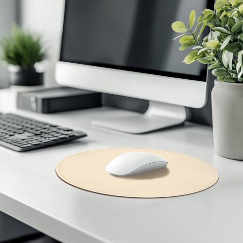 Mouse Pad,Round Mouse Pad,PU Mouse Pad,Leather Mouse Pad with Stitched Edge Micro-Fiber Base with Non-Slip Waterproof,Mouse Pad for Computers,Laptop,9 x 9 Inch (Milky White) - color: Milky White, size: 9L x 9W inches