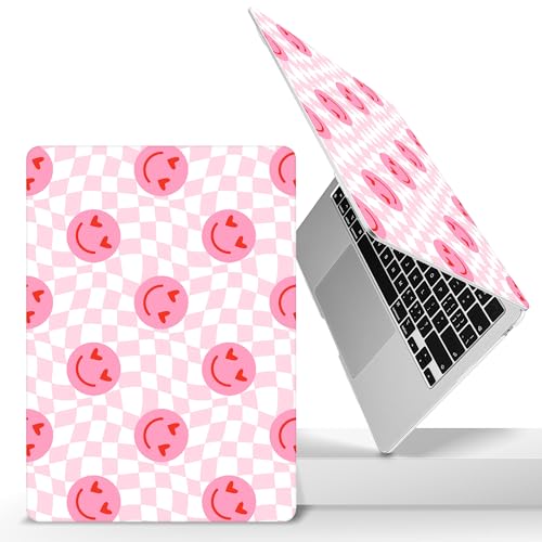 for 2026 MacBook Air 13-inch Laptop Case M5 2026 M4 2025 M3 2024 M2 2022 Release Model A3449 A3240 A3113 A2681, Hard Shell Cover for MacBook Air 13.6 inch, Pink Smile & Checkered - color: Pink Smile & Checkered