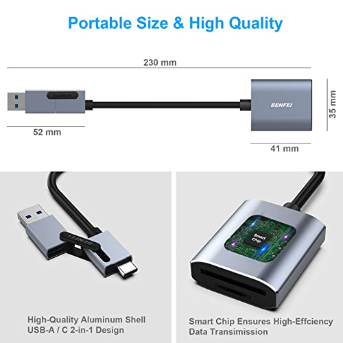 BENFEI Memory Card Reader, USB Type-C/Type-A to SD TF Card Reader Compatible with iPhone 15 Pro/Max, MacBook Pro/Air 2023, iPad Pro, iMac, S23, XPS 17, Surface Book 3 and More