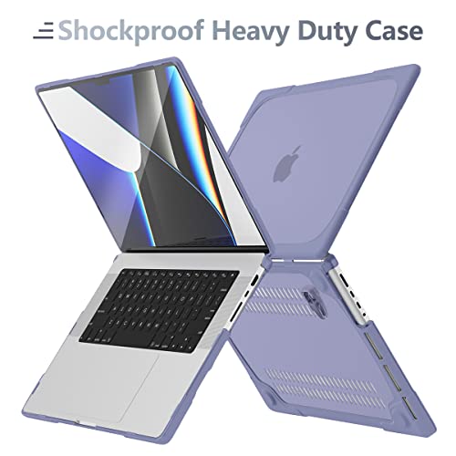 Batianda Heavy Duty Case for MacBook Pro 14 inch 2026-2021, Lavender Grey | Fits M5/M4/M3/M2/M1 Pro Max Chip, Ergonomic Foldable Stand Holds 22 lbs, Shockproof Bumper, Matte Translucent Hard Shell - color: Lavender grey
