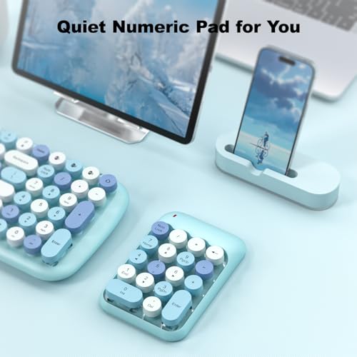 MOWUX Wireless Number Pads, Cute Colorful Numeric Keypad Numpad Portable 2.4 GHz Financial Accounting Number Keyboard Extensions, 18 Key Number Numpad for Laptop Desktop, PC (Blue) - color: Blue