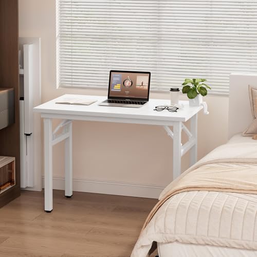 Need Small Folding Computer Desk, 39.4 Inch Writing Table, White | No-Assembly, Sturdy Foldable Desk for Home Office, Bedroom, Dorm Room, Student Study, Collapsible, Compact, Easy Storage - color: White, size: 39.4 inches