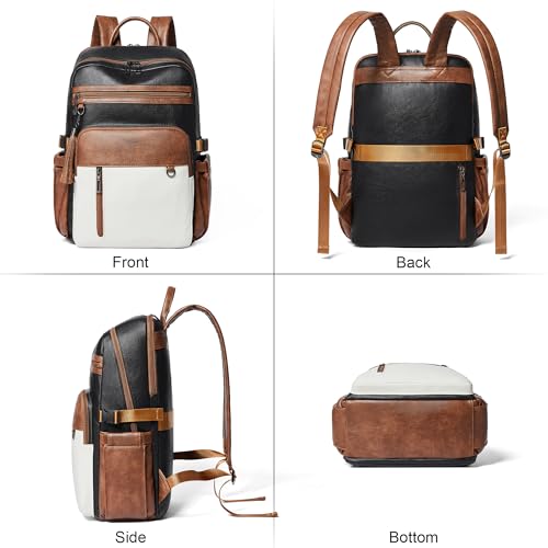 Shrrie Vegan Leather Laptop Backpack for Women,17 Inch Computer Backpack Purse for Work Business College Travel Teacher Nurse with Anti-theft Pocket & Giant Tumbler Holder,Black and Beige with Brown - color: Black and Beige With Brown