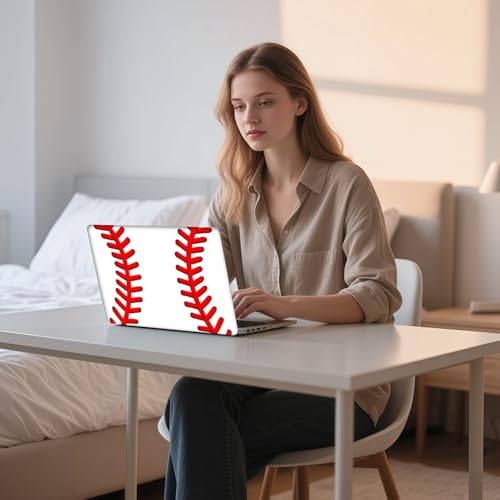 Aesthetic Laptop Skin Sticker, Red Baseball Stitches Waterproof Vinyl Laptop Decal, Removable Bubble Free, Reusable Protective Cover for 13 14 15 15.6 Inch - color: Red Baseball Stitches
