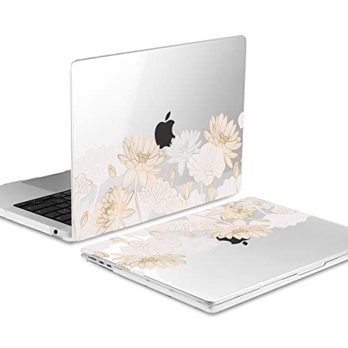 Batianda LumiArt Case for MacBook Air 13.6" M2-M5 Chip, Golden Lotus | 4-in-1 set with gold lotus line flowers design, lightweight slim hard shell protection for elegant, minimal and office user - color: Gold Lotus