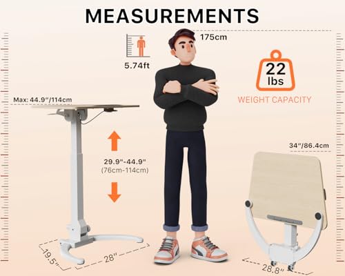 JOY worker Foldable Mobile Standing Desk, 90° Tilt Rolling Laptop Desk, Oak | Tiltable MDF Laptop Desk, Portable Cart with Hidden Wheels & Low Base, Collapsible for Storage, Holds 22lbs, Home Office - color: Oak, size: Height Range:29.9-44.9"