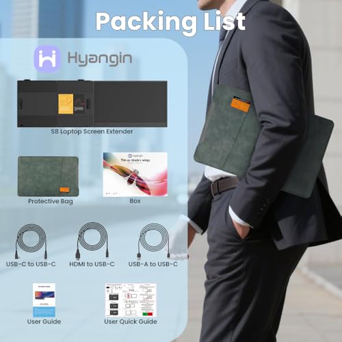 Hyangin Laptop Screen Extender 14-inch, 2026 Upgraded Ultra-Slim 1080P Laptop Monitor Extender, Ultra-Light Dual Screen Portable Monitor for 13-17.3" Laptops, Compatible with Windows/Mac/Linux/Chrome - style: Dual Screen