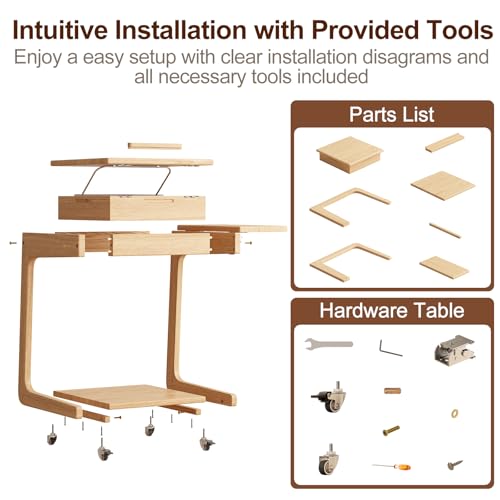 Solid Wood C Shaped End Table for Couch,Natural C Table with Wheels,Rolling Side Table with Storage,Couch Desk with Adjustable Desktop,Rolling Tv Tray with Folding Shelf,Modern Couch Table - color: Natural