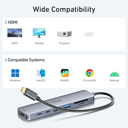USB C Hub HDMI Adapter for MacBook Pro/Air, 7 in 1 USBC Dongle with HDMI, microSD/SD Card Reader, USB C Data Port,100W PD, and 2 USB 3.0 Compatible for MacBook Pro/Air, Dell XPS, Lenovo Thinkpad. - color: Space Gray