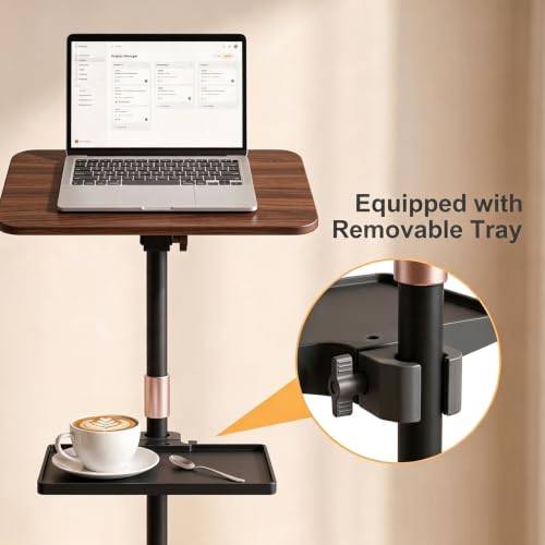 2 in 1 Dual-use Music Stand & Desktop Book Stand, Adjustable Height 16.5"-51", 100% Solid Wood Laptop Floor Stand Book Holder with Elastic Page Clips for Cookbooks (Black Walnut with Tray and Wheels) - color: Black Walnut With Tray and Wheels