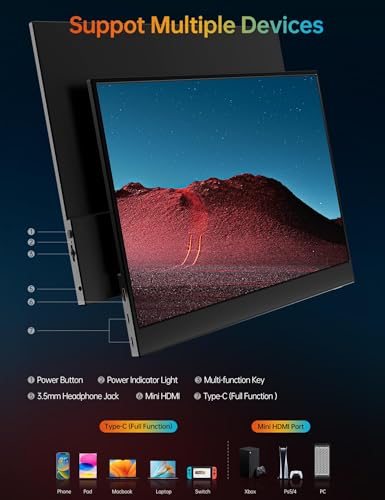 VILVA 15.6" FHD IPS USB-C HDMI Portable Monitor | 15.6" FHD IPS, USB-C/HDMI, cover+speakers, for PC/Mac/Phone/Xbox/Switch/PS4, portable. - size: 15.6 inch 1080P