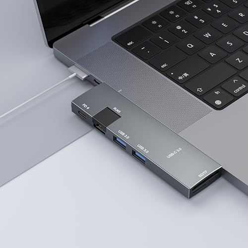 USB C Hub for MacBook, USB-C Hub 7-in-2, for Thunderbolt 4 Port, 4K 60Hz HDMI, Ethernet, 2 USB A Data Ports microSD SD Card Reader for MacBook Pro 13 Inch, MacBook Air M1 M2 M3 iPad Dell Lenovo