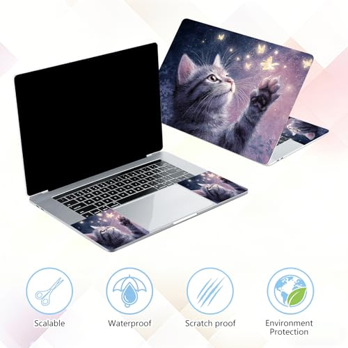 Laptop Skin Sticker Decal 15-15.6 Inch with Cute Mouse Pad, Universal Reusable Vinyl Sticker for 12.1 13 13.3 14 15.4 Inch Netbook and Notebook PC, Cute Cat Butterflies - color: Cute Cat Butterflies