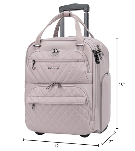 KROSER Carry On Underseat Multi-functional, 16-inch Underseater Lightweight Overnight Suitcase for Women, Dusty Pink - color: Grey Pink