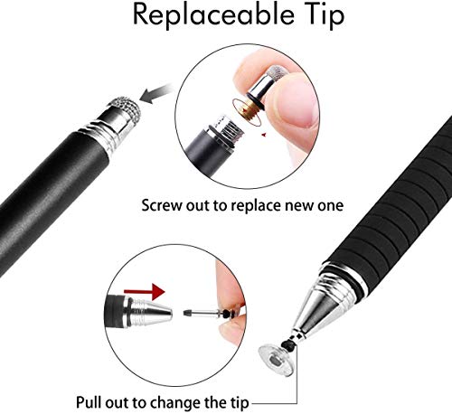MEKO Stylus Pen for Touchscreen, 2-in-1 Universal Stylus | MEKO 1st Gen Passive Stylus, Fiber & Disc Tips with Clip, Compatiable with All Touch Screens(Black/Black) - color: *Black/Black