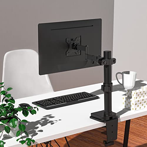 WALI Single Monitor Arm Mount for 17 to 32" Monitors, Full Motion Steel Monitor Pole Mount Bracket with Removable VESA Plate 75mm and 100mm, Vesa Mount for Outdoor, Gazebo, RVs (011ARM), Black - size: Up to 17.6
