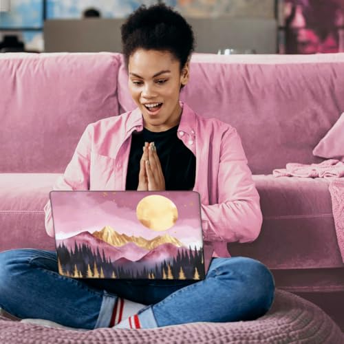 SSUPERDANT Laptop Skin Sticker Mountain Moon Laptop Decals Personalized Universal Notebook Computer Wrap Vinyl Skin Stickers Cover Art Decal Removable 12-15.6 Inch Waterproof Gifts Pink Gold - color: Pink+Gold