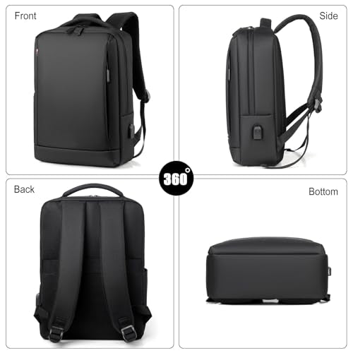 FANDARE 15.6 inch Business Laptop Rucksack Bag with USB Charging Port Mens Laptop Backpack Business Travel Rucksack Polyester Daypack with Luggage Strap Multi-Compartment for Work Commuter Light Gray - color: Light Gray