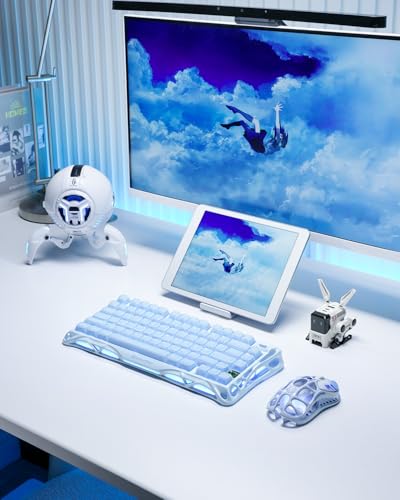 GravaStar Mercury K1 75% Blue Gaming Keyboard, Aluminum Alloy Mechanical Keyboard, Gasket Hot-Swap Socket, Linear Switches, RGB Backlit, Wireless Keyboard for Gaming, Office, and Gifts【Ice Blue】 - color: Ice Blue