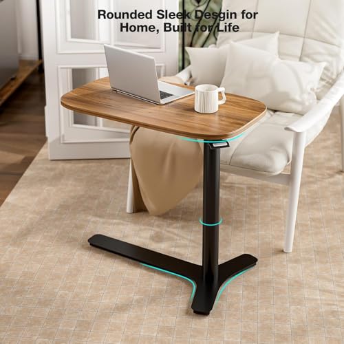 Muvai Overbed Bedside Table with Hidden Casters,30 Inches Adjustable Height Pneumatic Mobile Laptop Standing Desk, Rolling Computer Table for Home & Hospital Use ,Black Walnut 30" W x 17.7" D - color: Walnut