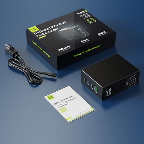 Minthouz 130W USB C Wall Charger with Cable, 4-Port GaN II Fast Charging Power Block (3 USB-C + 1 USB-A), Foldable Plug, Compatible with MacBook Pro/Air, iPad, iPhone 17/16/15, Galaxy S25, Steam Deck