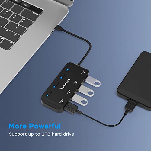 4-Port USB 3.0 Hub, VVTOYER Portable USB Hub Splitter for Laptop, with Individual Power Switch and USB-C Adapter - color: 1103CT black