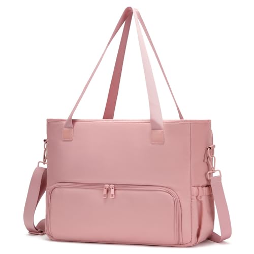 Lunch Tote Bag for Women with 15.6" Laptop Compartment, Work Tote Bag with Insulated Lunch Compartment, Large Casual Canvas Handbag Luncg Bags for Nurse, Teacher, Office, Travel, Beach, Pink - color: Pink