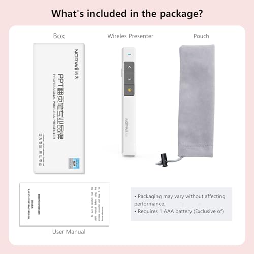 Norwii Wireless Presentation Clicker, PowerPoint Clicker with Laser Pointer | Presentation Remote for PowerPoint Presentations, Plug & Play USB Slide Advancer, Compatible with Mac/Windows/Linux/Android - color: White