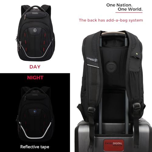 Swissdigital Design TSA Laptop Backpack Men's USB Charging Port Large Capacity Business Travel Backpack Black| With Apple Find My Network Black/Red | J16BTFB-41 - color: Black/Red With Sdd Finder