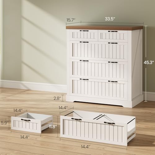 SEDETA Farmhouse File Cabinet with 5 Drawers, Filing Cabinet for Home Office, Wood Office File Cabinets for Letter/Legal/A4 Size, File Cabinets with Printer Stand, White and Brown - color: White + Brown, size: 5 Drawers