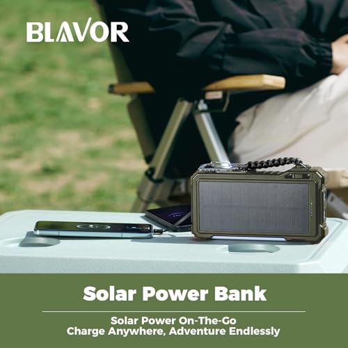 BLAVOR Solar Power Bank 20000mAh Built-in Cables, Wireless Charger for Phones & Apple Watch, 20W Fast Charging Battery Pack with USB C, Flashlight, Solar Charger for iPhone, iPad, iWatch, Samsung - color: Green