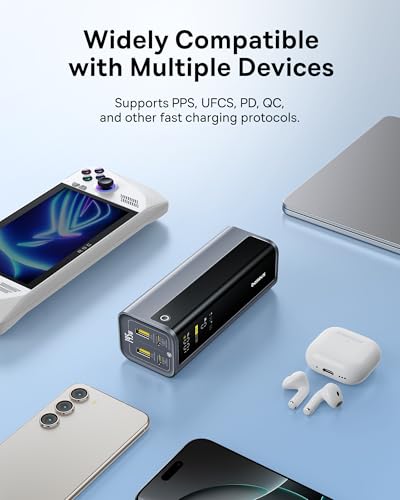 Baseus Laptop Power Bank, 20800mAh 145W Portable Charger with 4 Ports, Digital Display, Fast Charging Battery Pack for Outdoor Work, MacBook, iPhone 17/16/15 Series, Samsung, Dell, Steam Deck and More