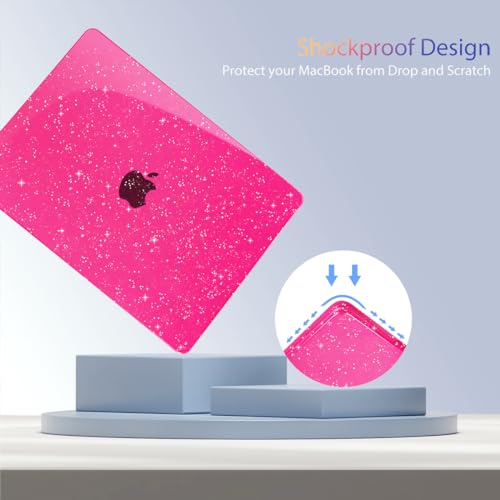 Teryeefi Glitter Case for MacBook Air 13 Inch M5 M4 M3 M2 Chip Release 2022-2024 2025 2026 fits Model A2681/A3113/A3240/A3449, Hard Shell Case & Keyboard Cover for MacBook Air 13.6, Sparkly Rose Pink - color: Sparkly Rose Pink