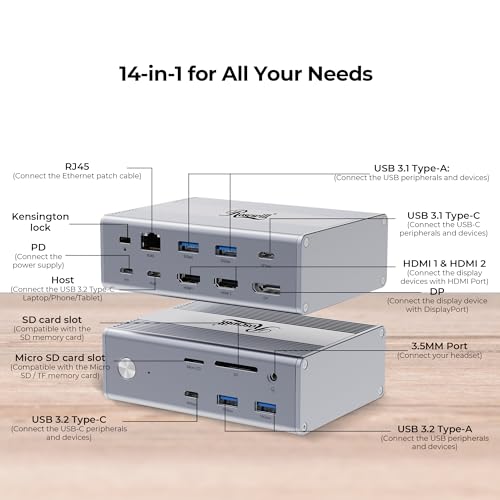 Rosewill 14-in-1 USB C Laptop Docking Station, 100W PD Charging, 4K@60Hz Display, Triple 4K Display HDMI,10Gbps Transfer & Ethernet, Mac, Android, Windows/Dell/HP/Lenovo/Asus/Acer/ (Include Charger) - style: USB C