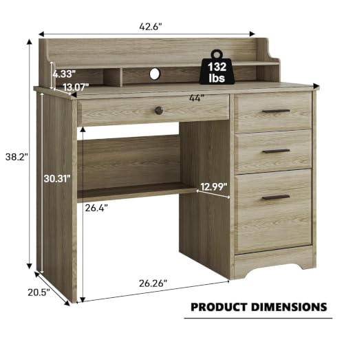 4 EVER WINNER Computer Desk with Drawers, Small Desk with Monitor Stand and File Drawer, Wood Desk with Storage, Writing Desk for Bedroom Home Offic, Grey - color: Grey
