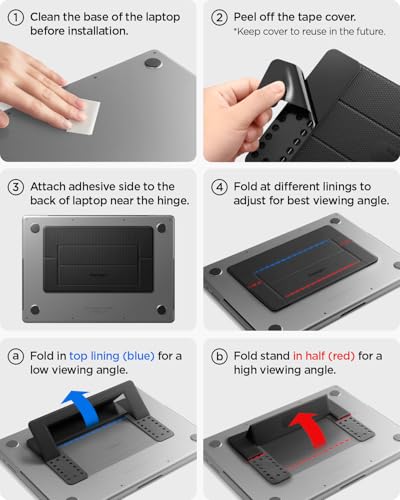 Spigen Slim Fold Laptop Stand Foldable Portable Ergonomic Angle Lift Anti-Slip Compatible with MacBook Neo, MacBook Air, MacBook Pro 11"-16" and More - Black (LD201-S1) | Ergonomic Angle Lift Anti-Slip for MacBook Neo, MacBook Air, MacBook Pro 11"-16" and