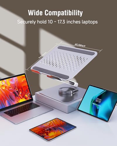 Laptop Stand for Desk, Aluminum Alloy Ergonomic Laptop Riser 360 Rotation Base, Portable Adjustable Laptop Stand for Office Home Fits MacBook Air Pro, Dell, HP (10"-17.3'') - Silver