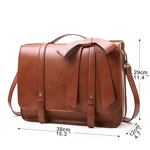ECOSUSI Briefcase for Women Messenger Backpack PU Leather Laptop Bag Satchel Computer Bag for College Business Travel | PU Leather - color: Brown