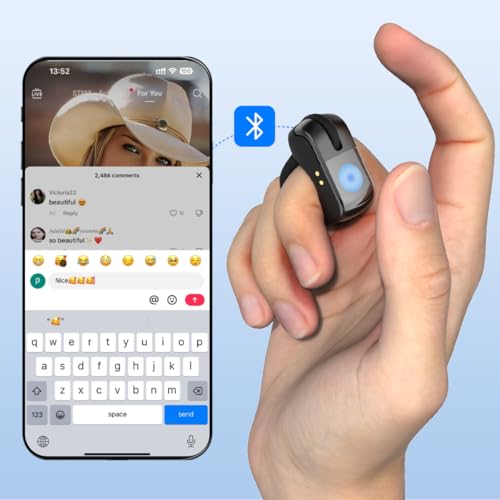 Remote Control for TikTok,Air Finger Ring Mouse with Touchpad, Bluetooth Page Turner for iPad/Kindle App/iPhone/Android (Black)