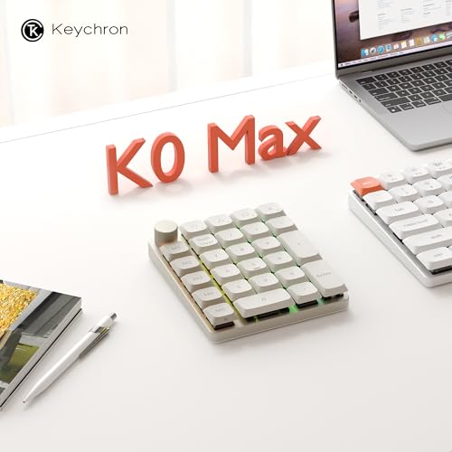 Keychron K0 Max QMK Wireless Custom Number Low-Profile RGB Backlit (Hot-Swappable) Banana Switch Keypad, 2.4 GHz & Bluetooth 5.3 Connection, 1000Hz Polling Rate - Retro Version - color: Banana Switch, size: Retro