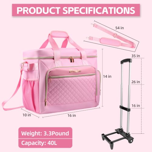 Rolling Teacher Bag with Detachable Cart - 1680D Waterproof Oxford Rolling Cart for Teachers, Large Capacity Tote with Wheels Fits 15.6" Laptop & Tablet(PINK) - color: pink