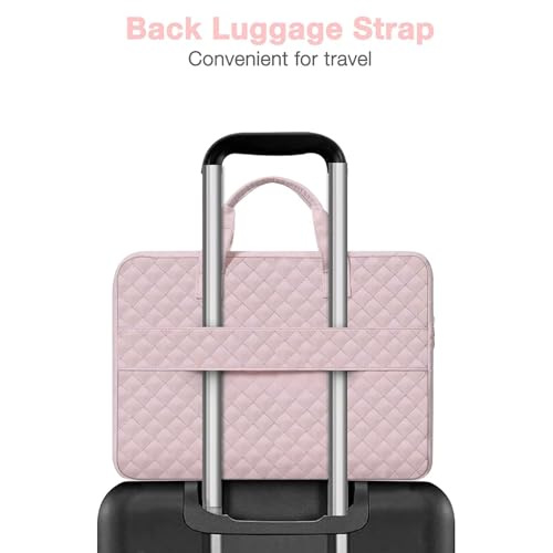 MOSISO 360 Protective Laptop Case 13.3 inch, 13-13.3 inch Laptop Sleeve | Compatible with MacBook Air/Pro 13/Pro 14,HP Dell ASUS Lenovo, Square Quilted Bag with 2 Pockets&Handle&Belt, Pink - color: Pink, size: 13.3 inch