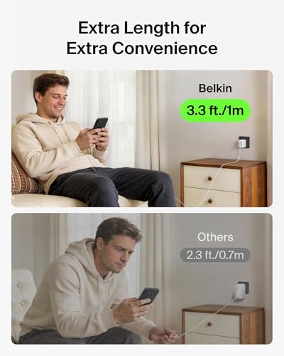Belkin 67W GaN USB C Retractable Charger Block Fast Charging for Travel | 3.3ft Retractable Cable, USB C Port, iPhone 17, Galaxy S26, AirPods, iPads, MacBook, Travel Charger, Charge Up to 2 Devices - color: White, style: 67W