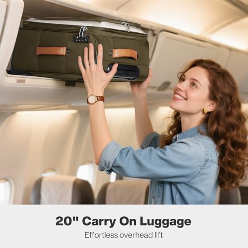 mixi Carry On Luggage 20 Inch Softside Suitcase, Tea Brown-Off White | Front Pocket, 22x14x9 Airline Approved, Rolling Spinner Wheels, TSA Lock, Lightweight - color: Tea Brown-Off White