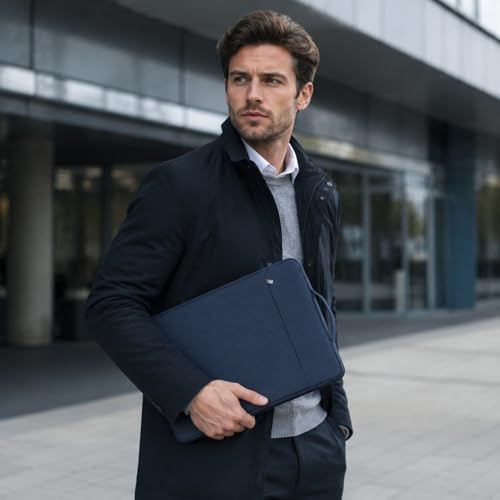 RAINYEAR 15.6 inch Laptop Sleeve Case Bag with Handle & Pocket, Navy Blue | Protective Padded Polyester Laptop Sleeve Case Briefcase Compatible with 15.6 Inch Notebook Computer Chromebook - color: Navy Blue, size: 15.6"