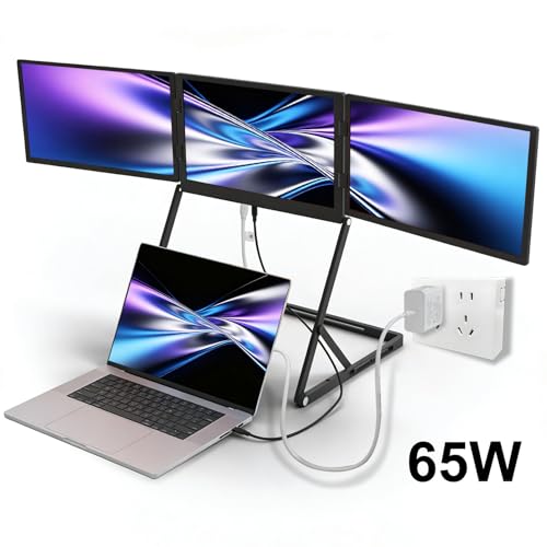 15.6-Inch FHD IPS 60Hz Triple Portable Monitors Extender | for 13–17”Laptops,Stable Bracket with Anti-Pinch Design,Aluminum Alloy,USB-C & H/D Interface,Suitable for Travel,Home Office