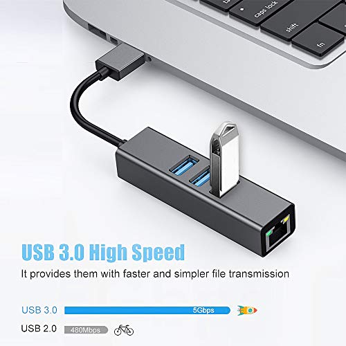 USB 3.0 to Ethernet Adapter, 3-Port USB 3.0 Hub Gigabit Ethernet Hub Network RJ45 1000Mbps Support Windows 10,Mac OS, Surface Pro,Linux,Chromebook and More