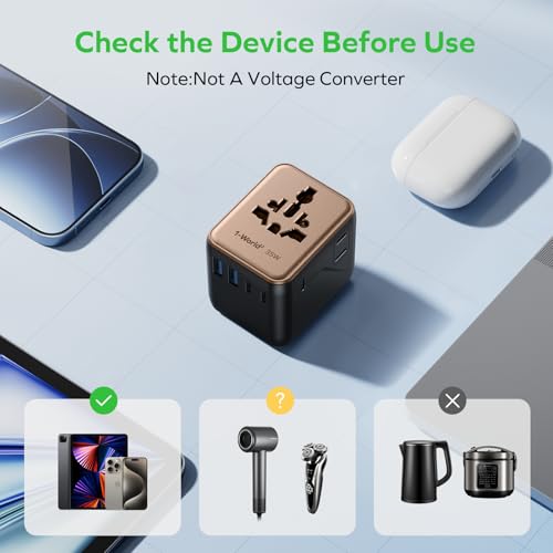 MOMAX Universal Travel Adapter 7-in-1, All-in-one European Travel Plug Adapter with 3 USB-C PD & 2 USB-A QC & 2AC, International Power Adapter Outlet for Travel UK/EU/AUS/JP, Travel Essentials(Gold) - color: Gold, size: 35W